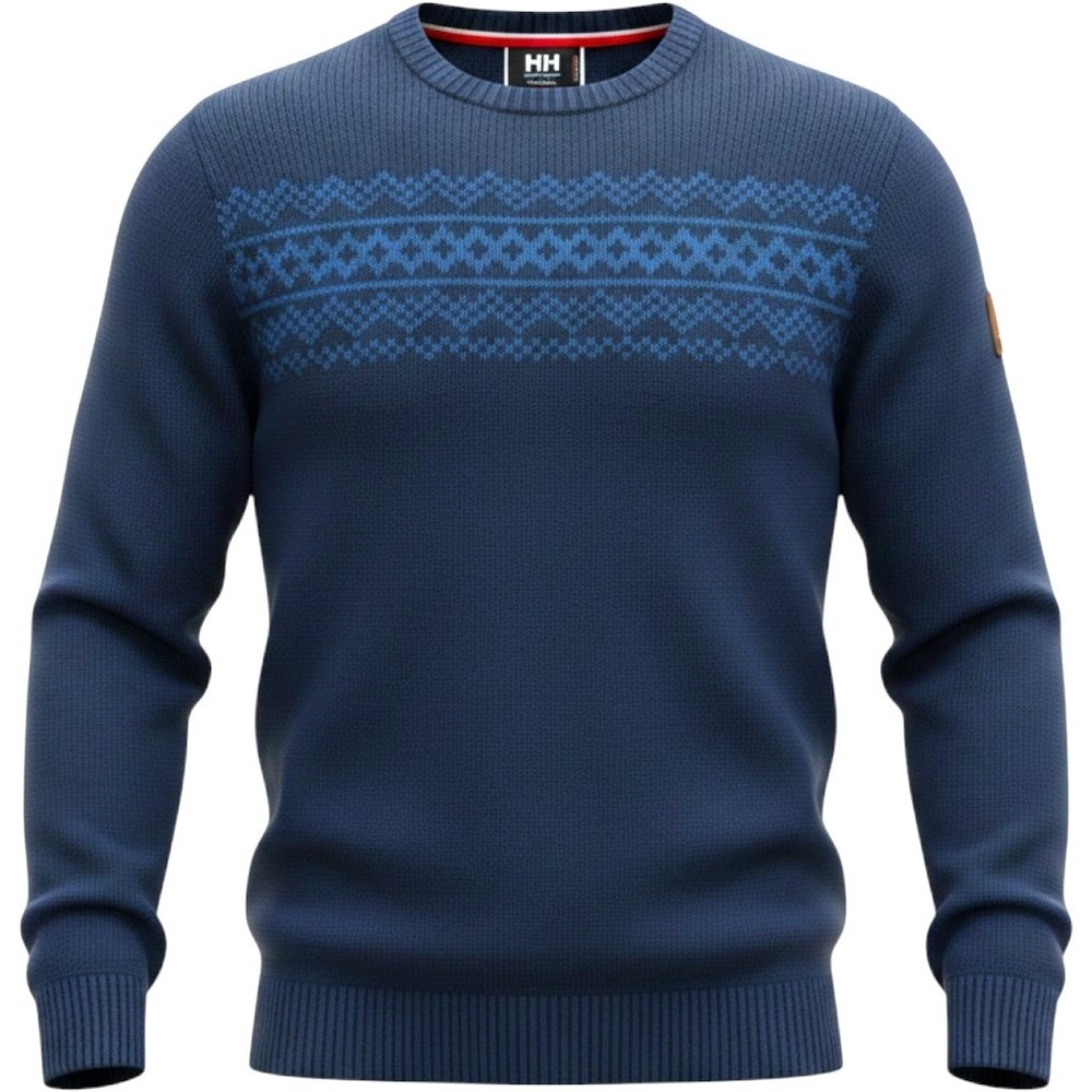 Helly Hansen Mens Navy Blue Wool Blend Fair Isle Crewneck Sweater Large Nordic